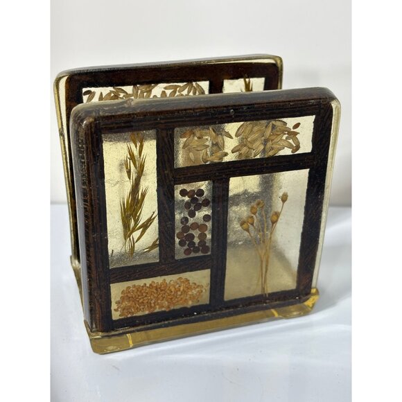 Vtg Lucite Resin Napkin Holder Grains Seeds Flowers - Picture 1 of 6